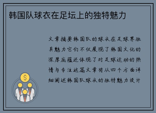 韩国队球衣在足坛上的独特魅力